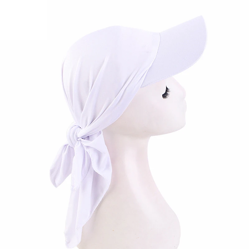 Women Solid Visor Turban Cap Soft Stretch Tie Back Head Wrap Hat With Brim Headscarf For Outdoor Sports Daily Casual Wear