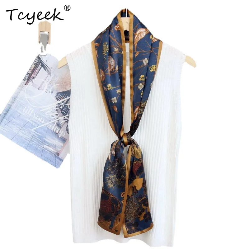 

Tcyeek 100%Real Silk Scarf for Women, Classic Floral Print, Mom's Gift, Elegant Fashion Chic Ribbon, 2024 Spring New A41730QM