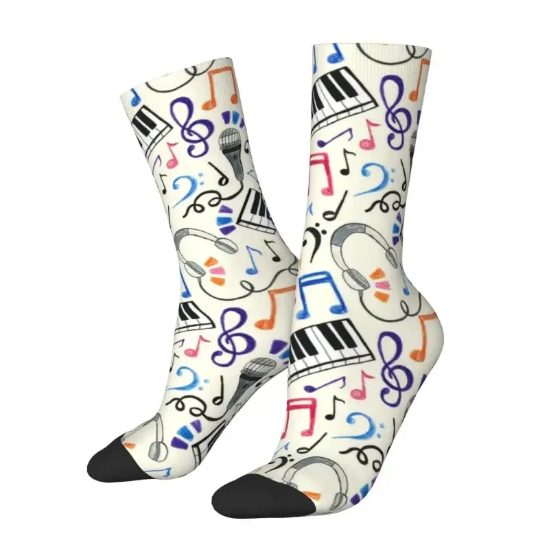 Good Beat Music Notes Men Women Crew Socks Unisex Cute Hip Hop Funny Classic Music Piano Lover Male Dress Sock