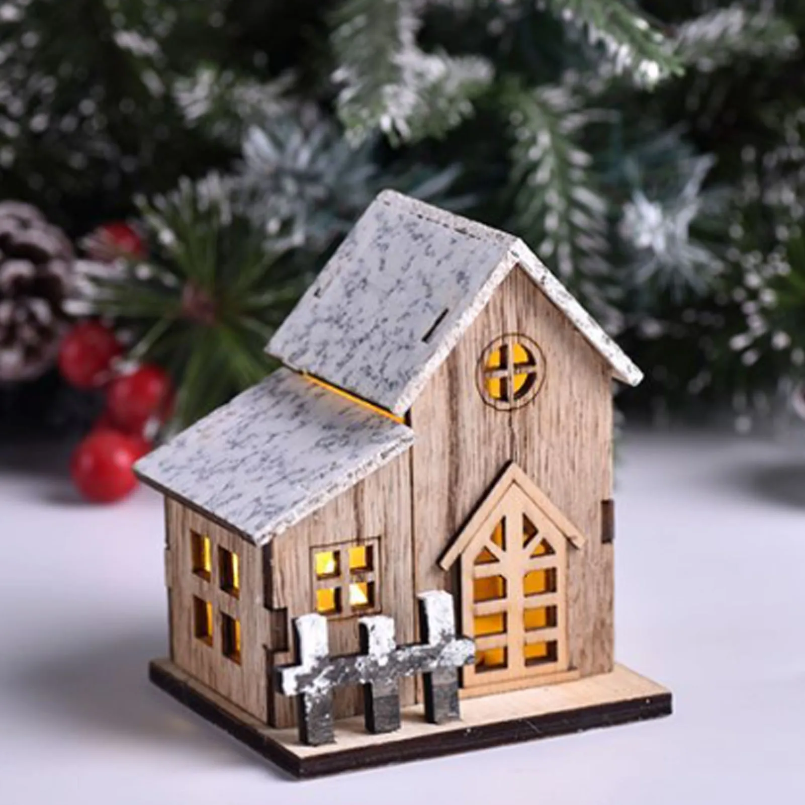 Christmas Wood Village House Easily Personalized Kid Bedroom Decorations Suitable For Living Room Window Cupboard Dinning Table