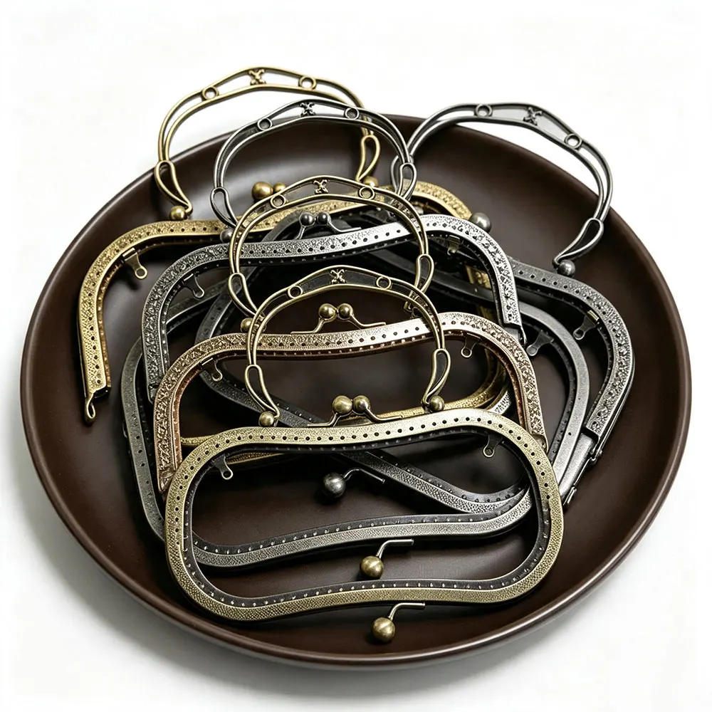 19.5cm Metal Embossing Purse Frame Bag Handle Bracket Kiss Clasp Buckles DIY Handbag Replacement Craft Accessory