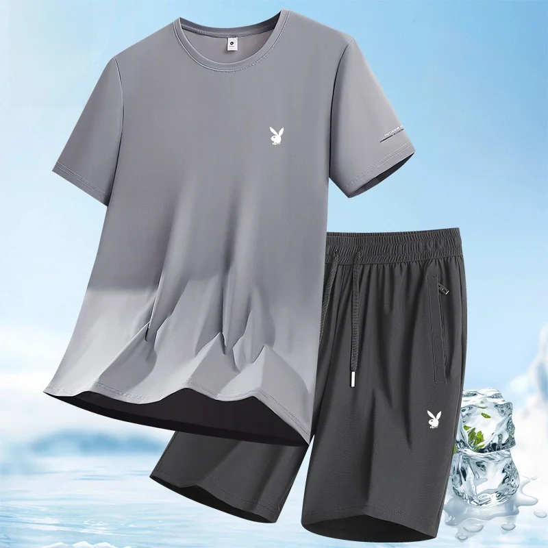 mid-aged-and-elderly-men's-sportive-ice-silk-quick-drying-short-sleeve-t-shirt-set-summer-collection-casual-wear