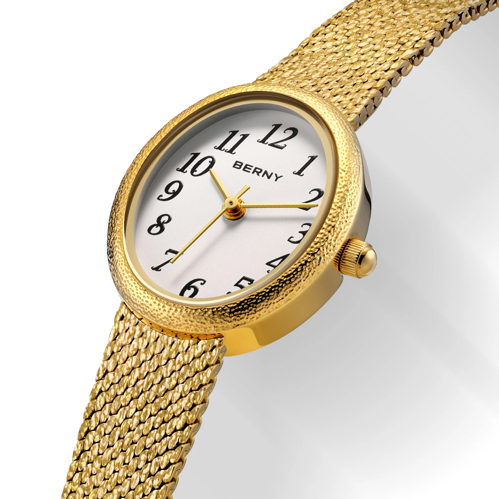 BERNY Vintage Gold Watches for Women Quartz Casual Versatile Dainty Women's WristWatch Oval Arabic Numeral Ladies' Luxury Watch