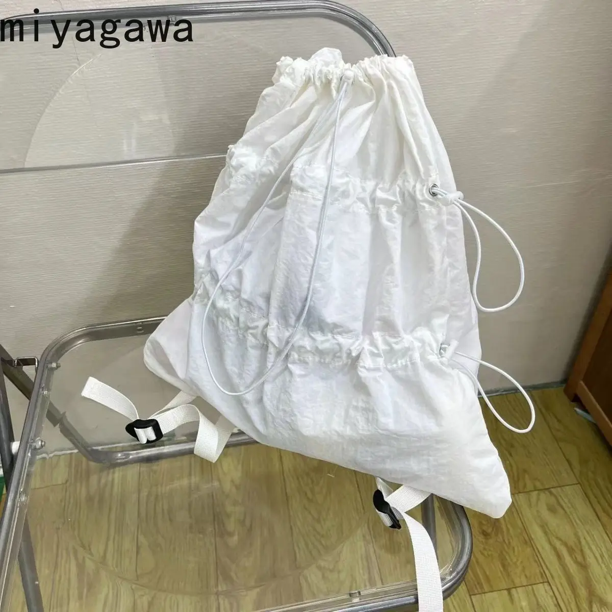 

Miyagawa Korean Lightweight Drawstring Backpack New Casual Pleated Large Capacity Versatile Backpacks for Women