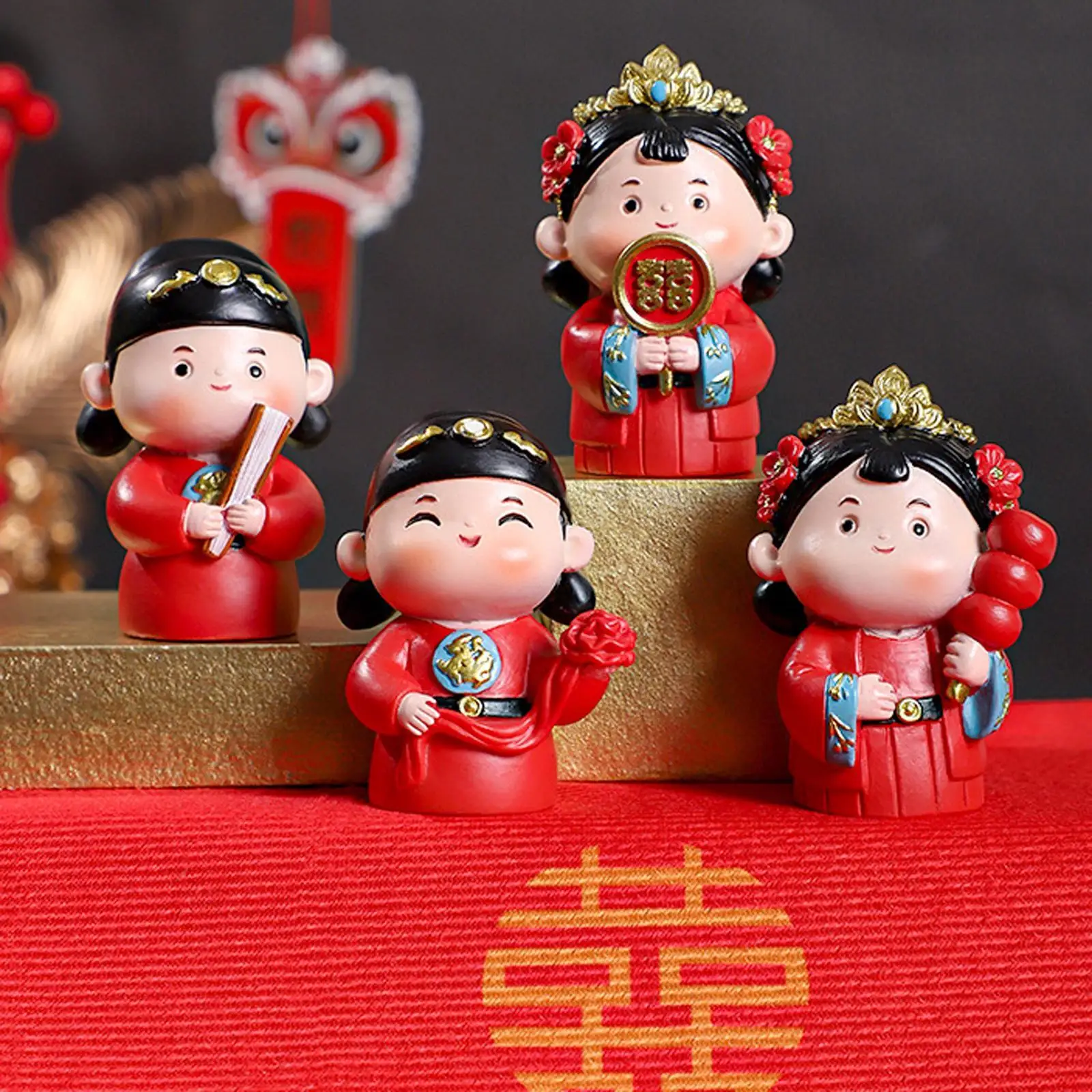 4 Pieces Wedding Couple Statue Traditional Collectible Wedding Gifts for Apartment Table Decoration Hotel Engagement Anniversary