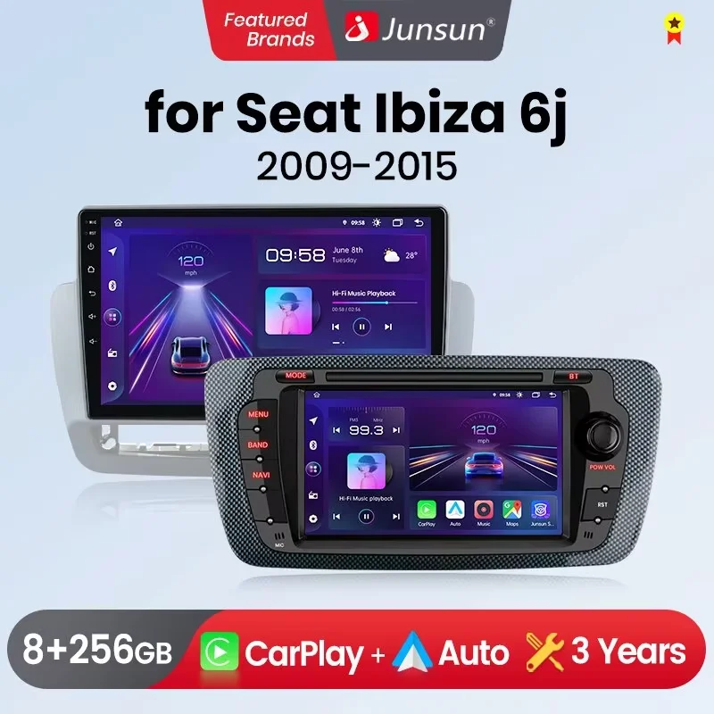 Autoradio Junsun 7/9 pouces pour Seat Ibiza 6j 2009 -2015, CarPlay sans fil, Android Auto, GPS Navi, stéréo SWC, BT, FM, AM, RDS, DSP, 2Din, Mirror Link, lecteur multimédia, commande vocale AI