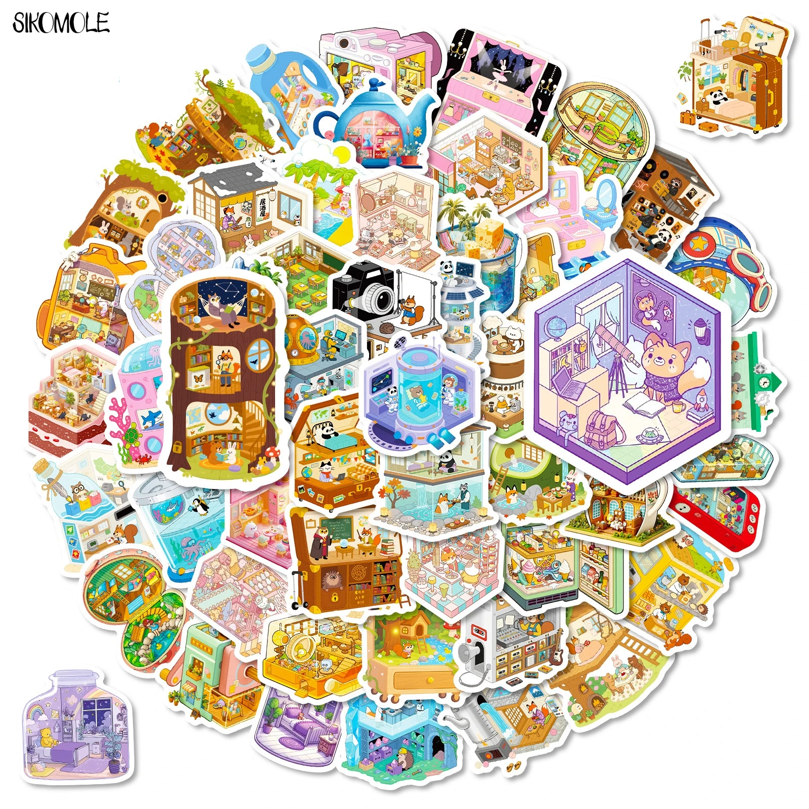 10/30/56PCS Cartoon Fantasy Fairy Tale Mini Animal World Stickers Aesthetic DIY Stationary Suitcase Decals Graffiti Sticker Toy