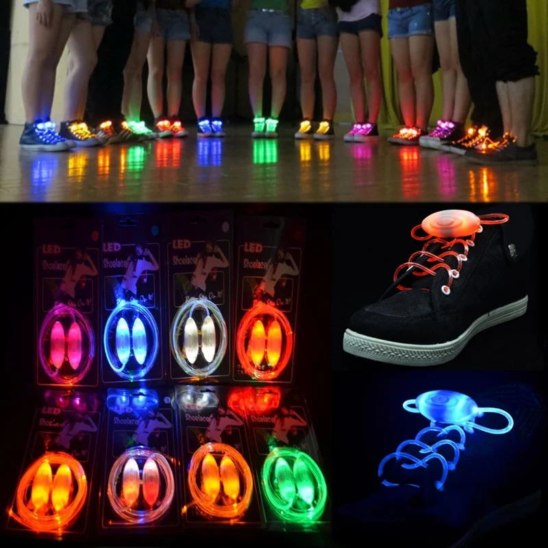 

1Pair Colorful LED Sport Shoe Laces Luminous Shoelaces Glow Shoe Strings Round Flash Light Shoelace Batteries Shoes Accessories