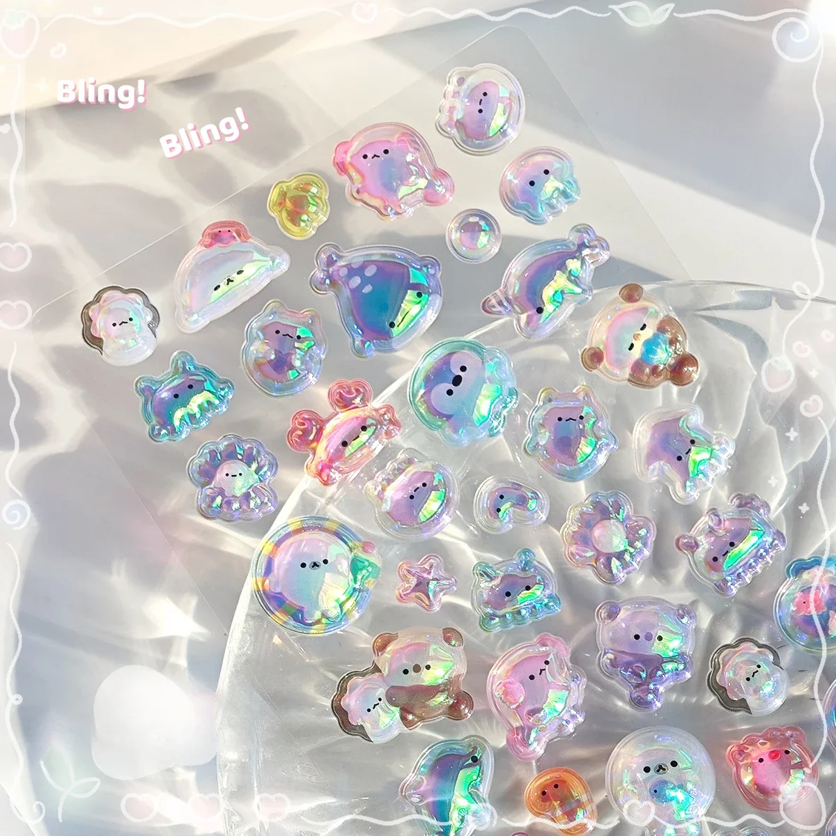 Regenbogen 3D Relief Laser Kristall Aufkleber süße Schatz Mädchen Deco Patch für Telefon Fall Spiegel DIY Kawaii Tier Cartoon Aufkleber