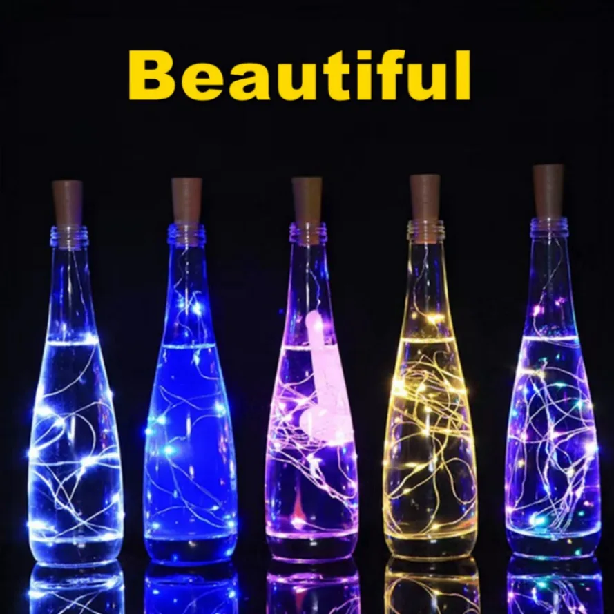 Guirnalda de luces LED para botella de vino, tira de luces de hadas para árbol de Navidad, boda, fiesta, Bar, 10 piezas, 1M, 2M, 3M