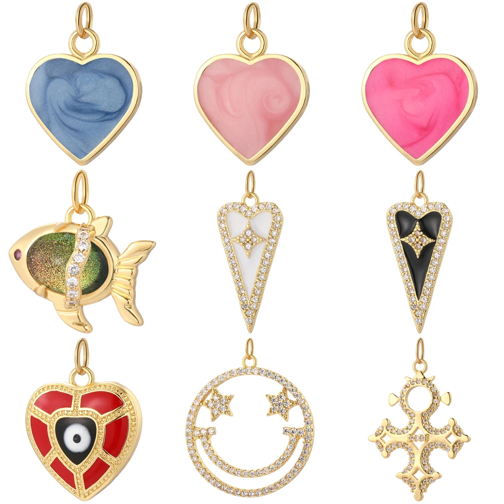 Lovely Hearts Fish  Charms Diy Earrings Bracelet Necklace Accessories Gold Color Charms for Jewelry Making Supplies Designer