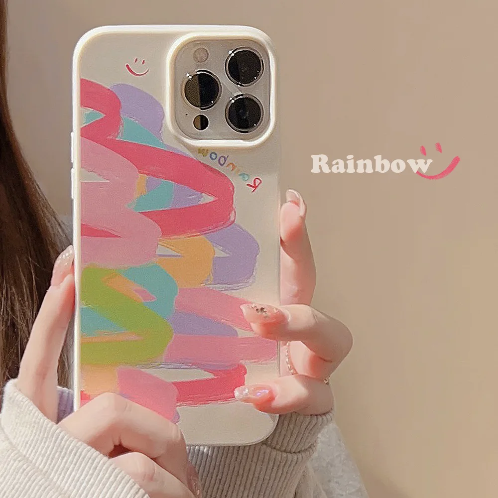 Art Rainbow Smile Face Phone Case for iPhone 14 13 12 11 Pro Max Plus X XS XR 7 8 SE 2020 Camera lens protective shell