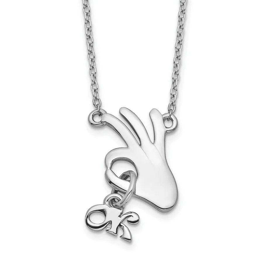 

Sterling Silver Rhodiumplated Hand Gesture OK w dangle OK Necklace