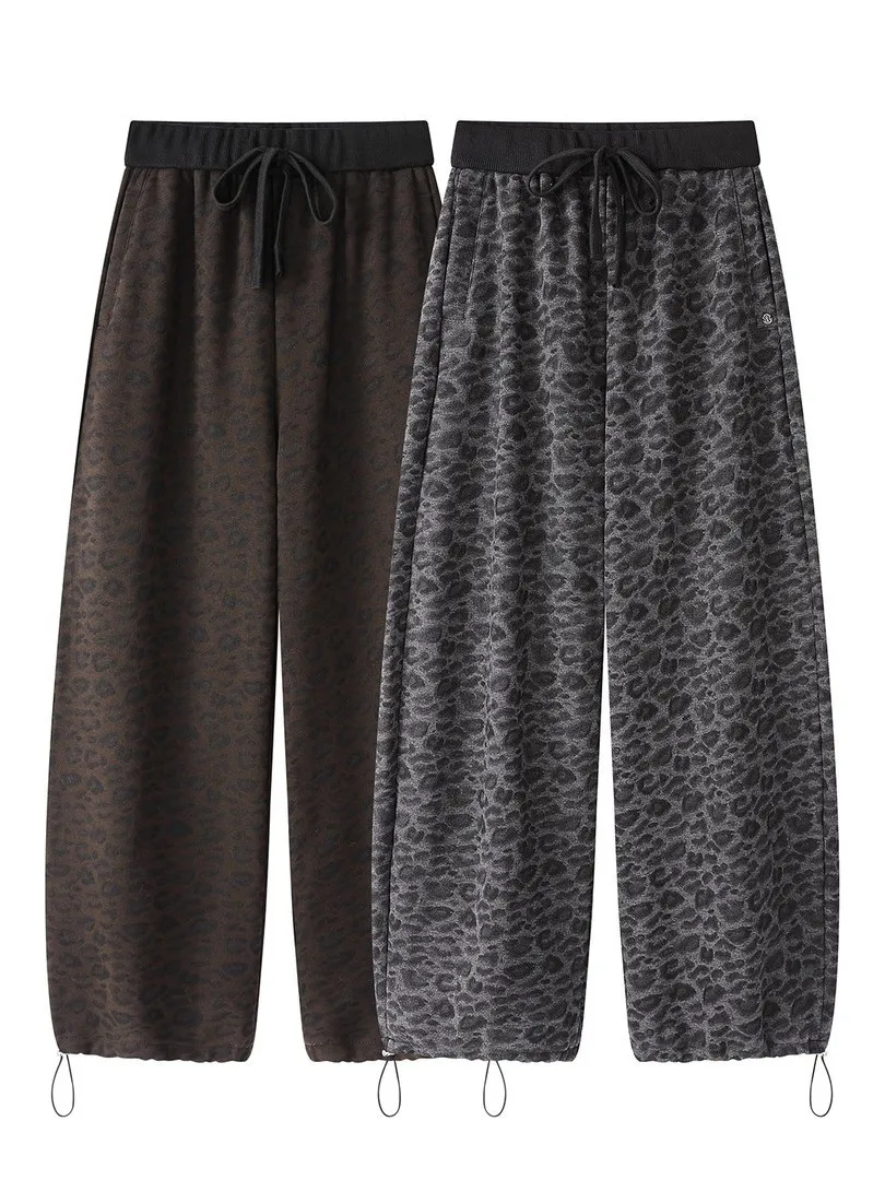 

plus Size 300 Pou Trendy Brand Leopard Print Cuffed Trousers Men's Fce Lined Loose Drapey Casual Long Pants