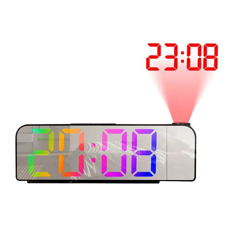 180° Rotation Projection Alarm Clock 12/24H LED Digital Clock USB Charge Ceiling Projector Alarm Clock