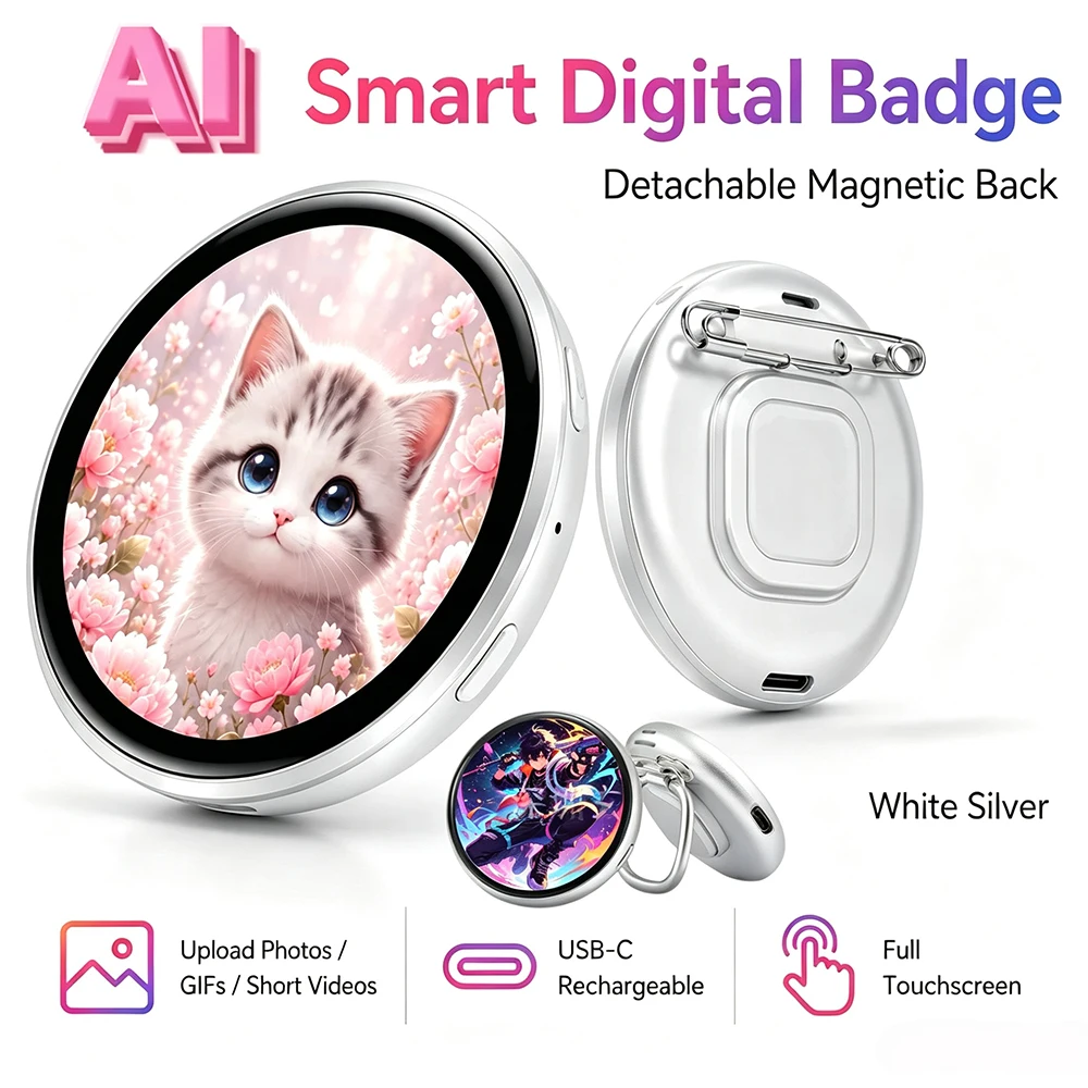 Digital LED Display Badge & Pin with Touch Screen,Customizable Anime Style Wearable,Smart Button for Parties,Bag,Cosplay,Fandoms