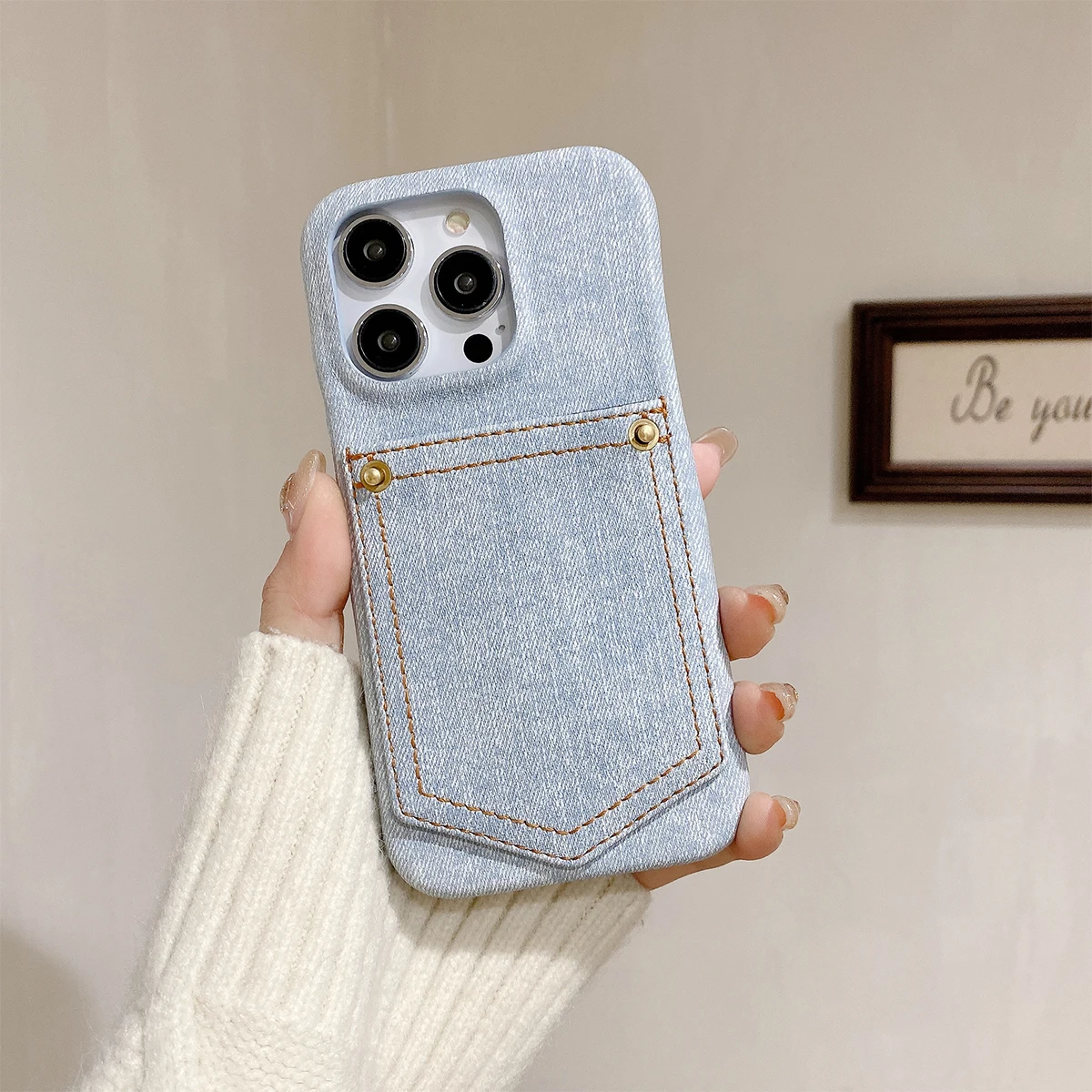 

Luxury Denim Leather Card Bag Case For iPhone 15 14 13 12 11 Pro Max