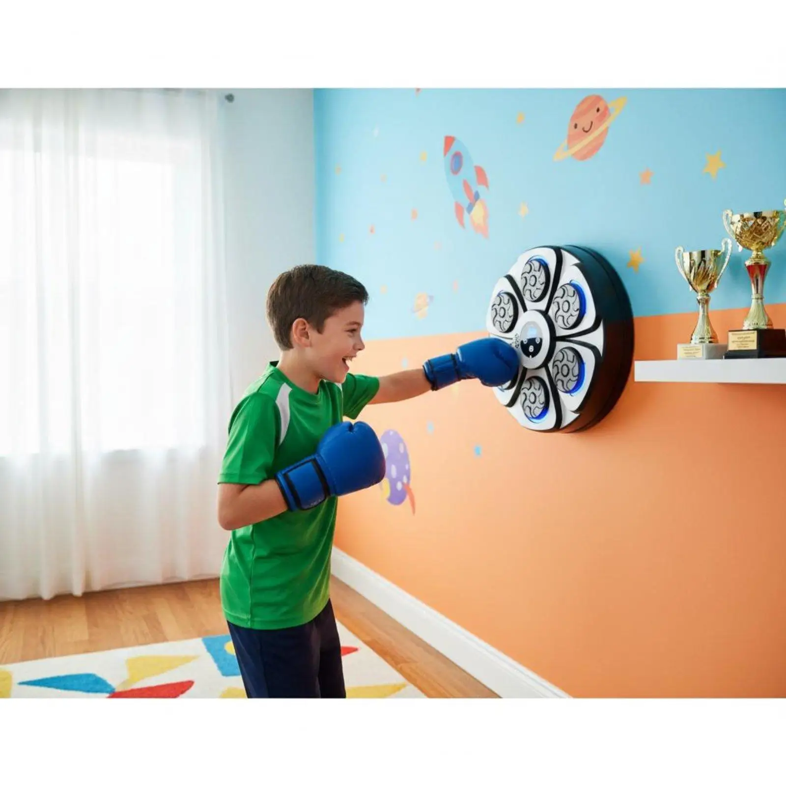Interactive Wall Boxing Trainer with Dynamic Light Up Targets and Music Sync for Calorie Burn Exercise