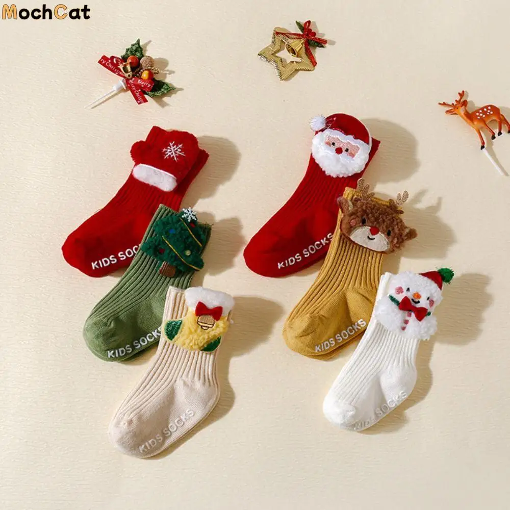 

Breathable Soft Christmas Baby Socks Anti Slip Cotton Newborn Floor Socks Thicken Middle Tube New Year Toddler Socks Autumn