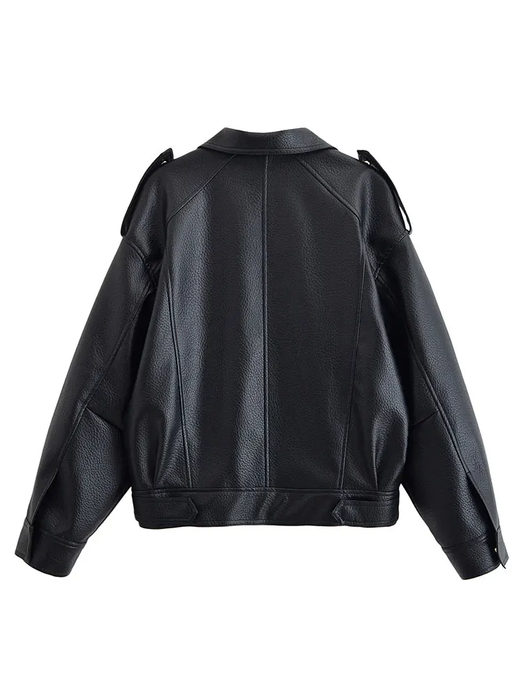 Kurtka damska ze skóry ekologicznej HH na jesień, modna kurtka w stylu high street, płaszcz z długim rękawem, zapinana na zamek, zimowa, codzienna odzież wierzchnia dla kobiet.