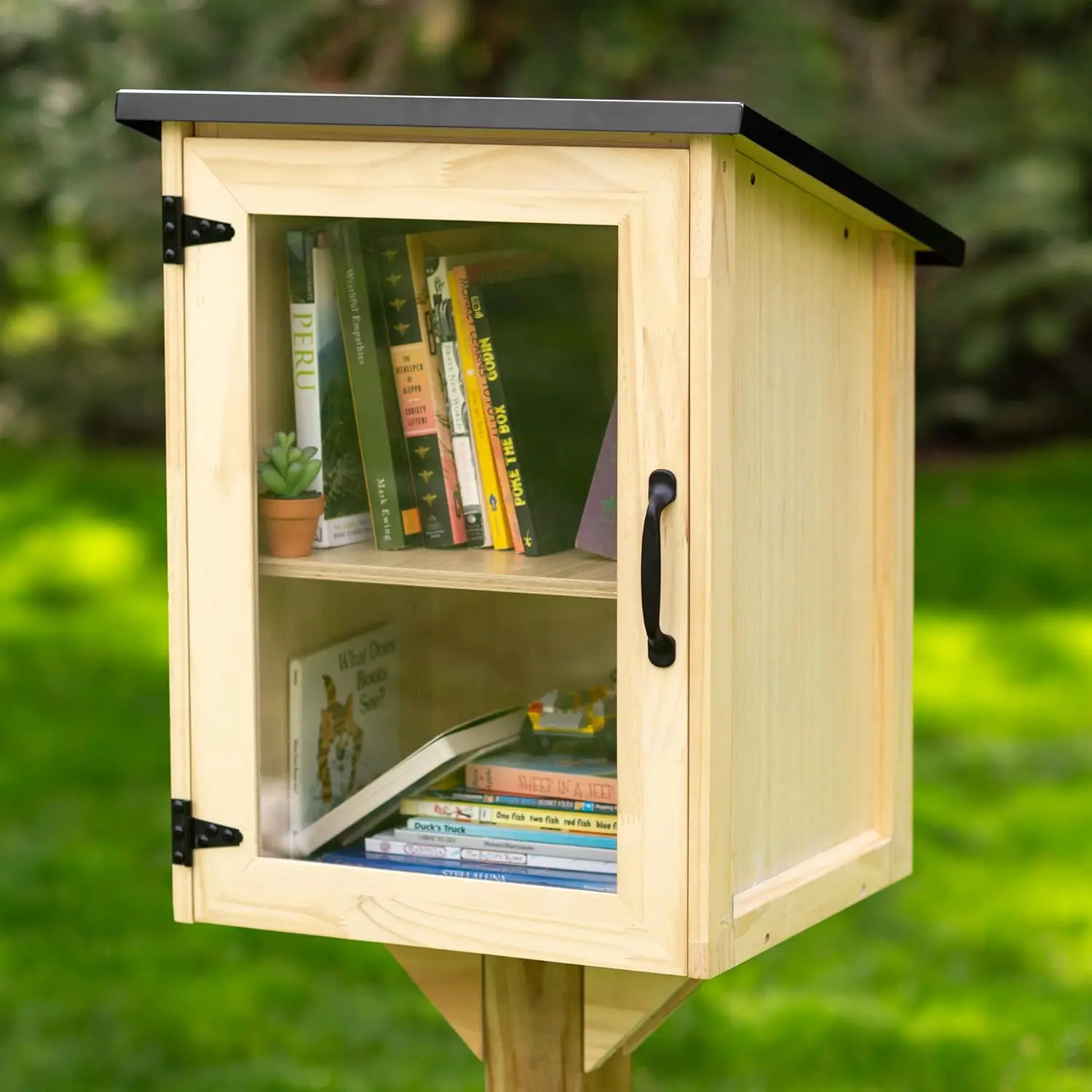 

Outdoor Library Book Box - Free Literature Exchange Kit for Outside-Little Wood Cabinet for Sharing Books and Arts-16x14x22Inch