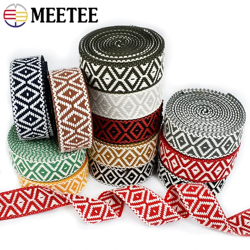 3/5/10M 38mm Meetee Jacquard Webbing Belt Sling Braid Ethnic Tape Decorative Ribbon for Sewing Bag Strap Cotton Band Accessories