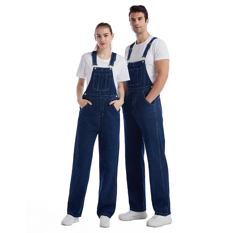 

Loose Men's Denim Overalls British Style Large Size Jumpsuit Women Cross-Border Outer Model Casual mid Waist Zipper Opening