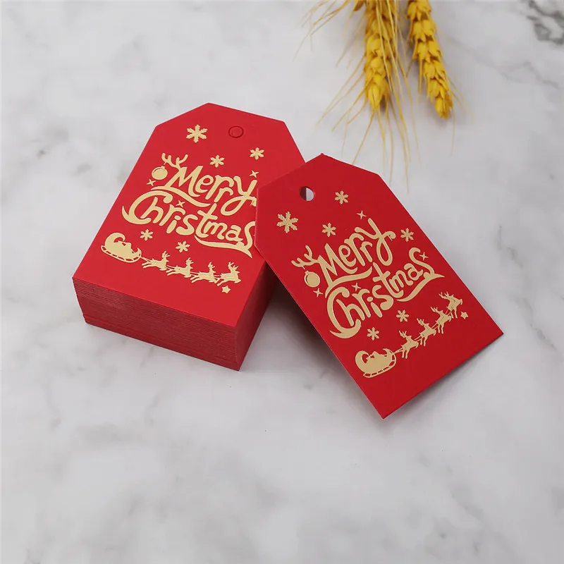 Merry Christmas Gift Tags White Red Small Cards Candy Cookie Package Hang Tag Navidad Noel Natal Party Supplies Decoration 50pcs