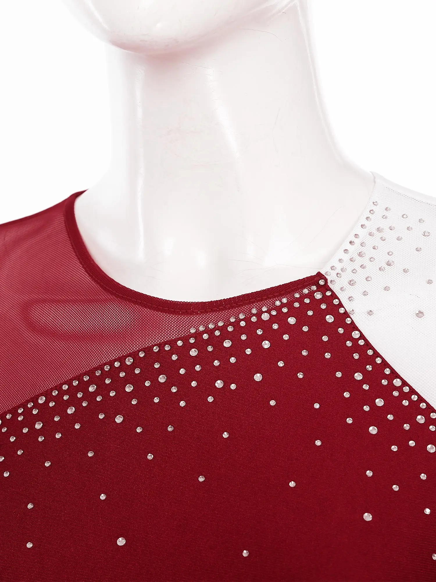 Women Figure Ice Skating Dress Ballet Dance Leotard Rhinestone Mesh Lyrical Dance Competition Costume Irregular Hem Dancewear