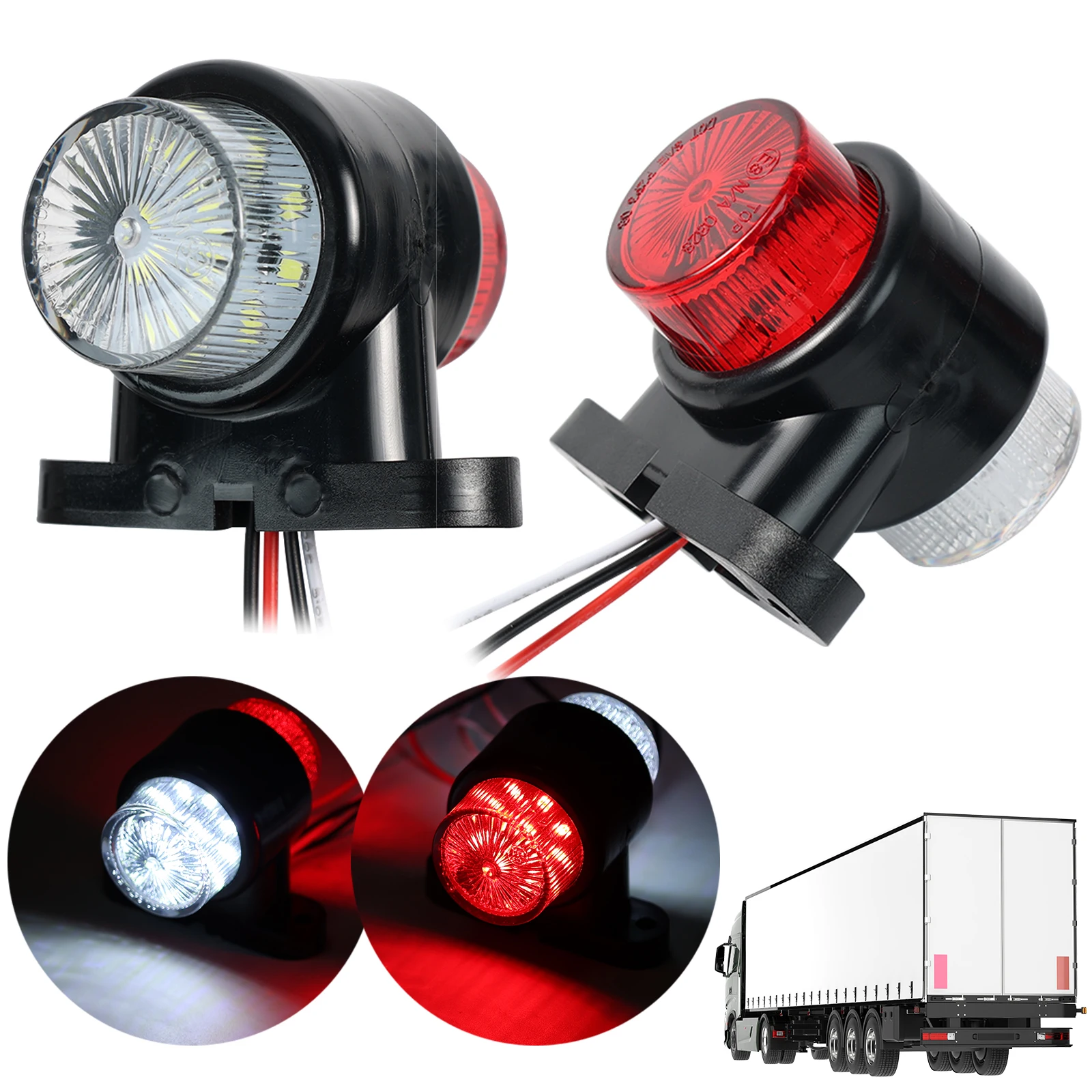 2PCS LED Red White Side Marker Lights Outline Stalk Indicator Light Car Truck Trailer Van Lorry 12v-24v waterproof