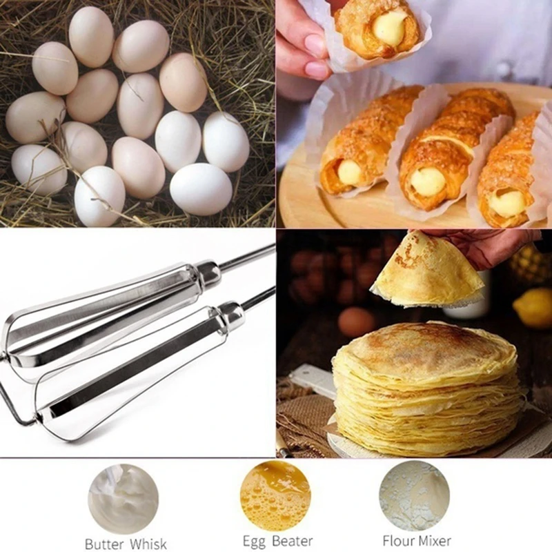 Rotary Manual Hand Whisk Egg Beater Mixer Blender Stainless Steel Kitchen Tools