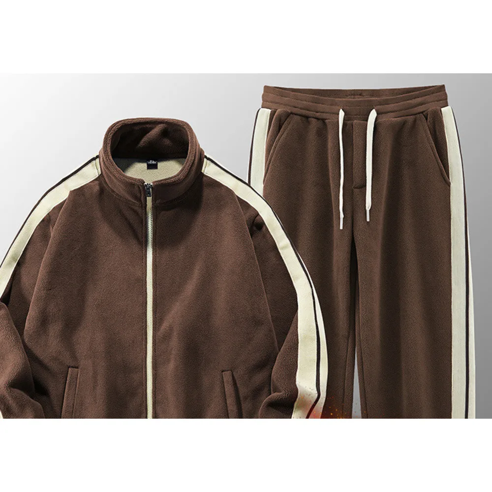 Polar opstaande kraag sweatshirt jas met winterse toevoeging dikke sportpak voor heren, Olympische fleece warme tweedelige set_voghion.com