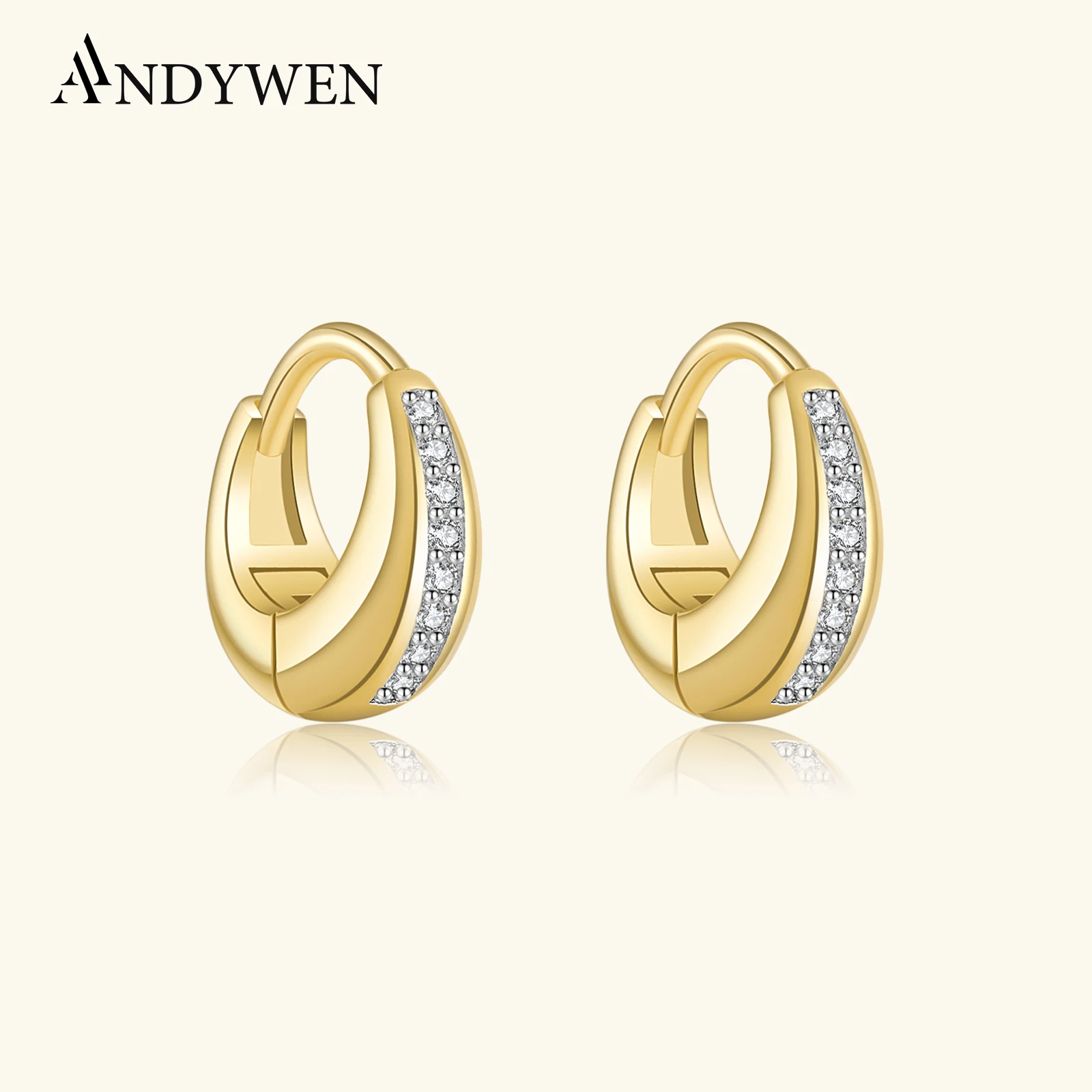 

ANDYWEN 925 Sterling Silver CZ Zircon Huggies Thick Hoop Earring Women 2024 High Quality Luxury Wedding Party Fine Jewelry Gift