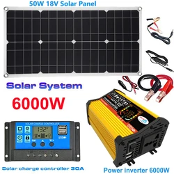 12V to 110V/220V Solar Panel System 50W Solar Panel+30A Charge Controller+6000W Modified Sine Wave Inverter Power Generation Kit