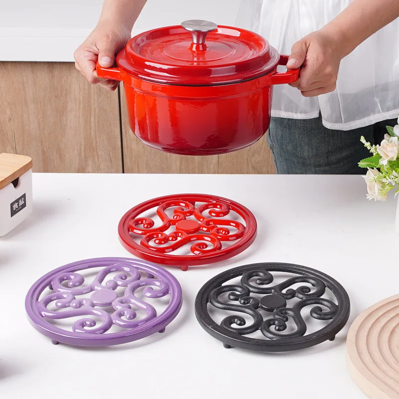 Round Cast Iron Trivet Heat For Hot Dish Pot Pan Plate Teapot Plates 18cm Trivet Mat Pot Holder for Kitchen Dining Table Cooktop