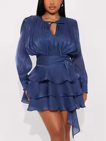 French Dress for Women Spring and Summer Long Sleeve Fashion Short Classy Dresses Ladies Solid Color Chic Evening Dress