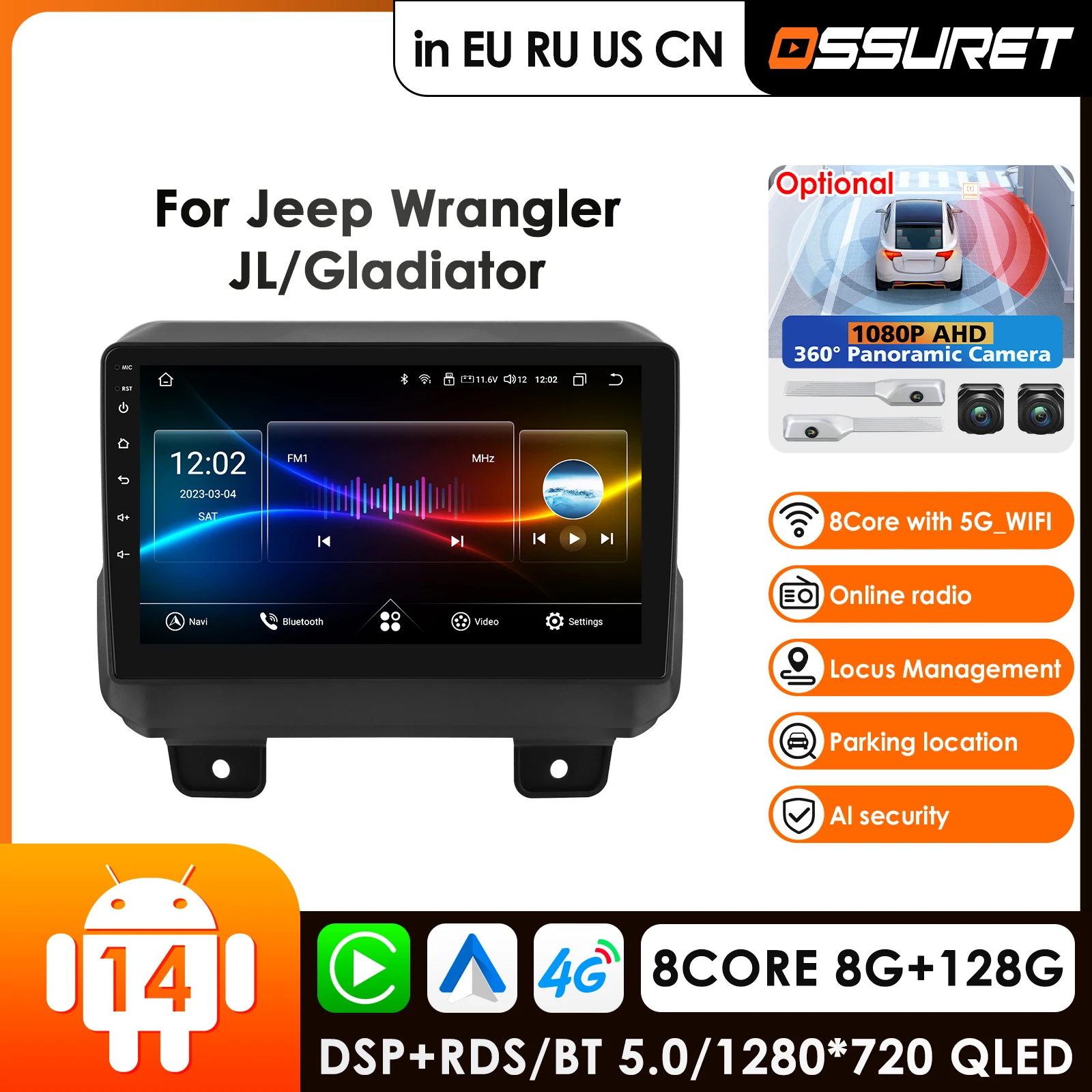 Ossuret Car Intelligent Systems Carplay 4G Android 14 Car Radio for JEEP Wrangler 2016 -2018 Multimedia Video Player WIFI DSP BT