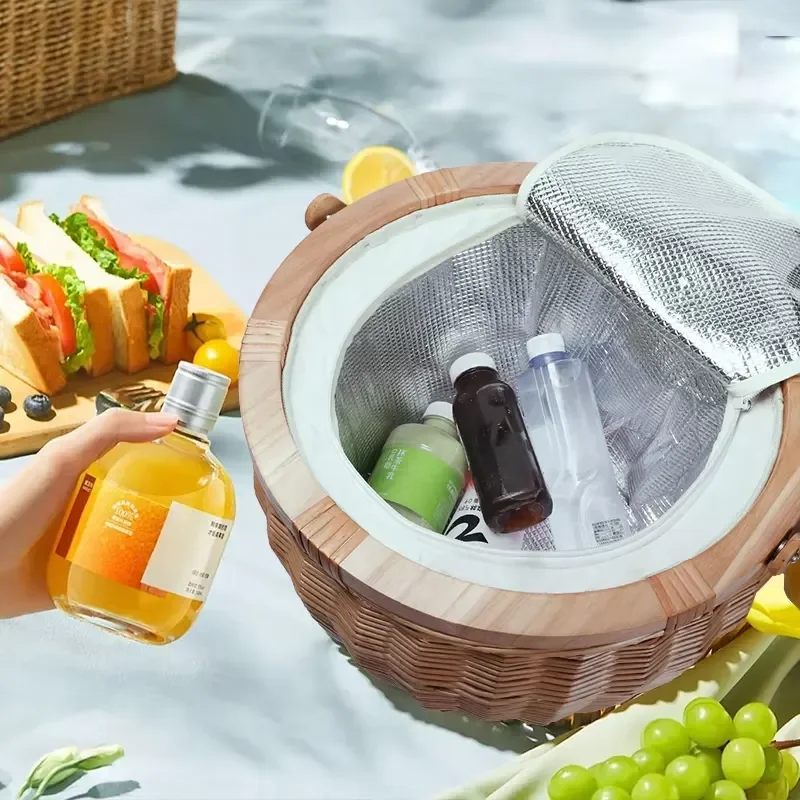 Custom Handmade Large Artificial Rattan Picnic Basket with Portable Lid Sustainable Wicker Storage for Living Room view 4