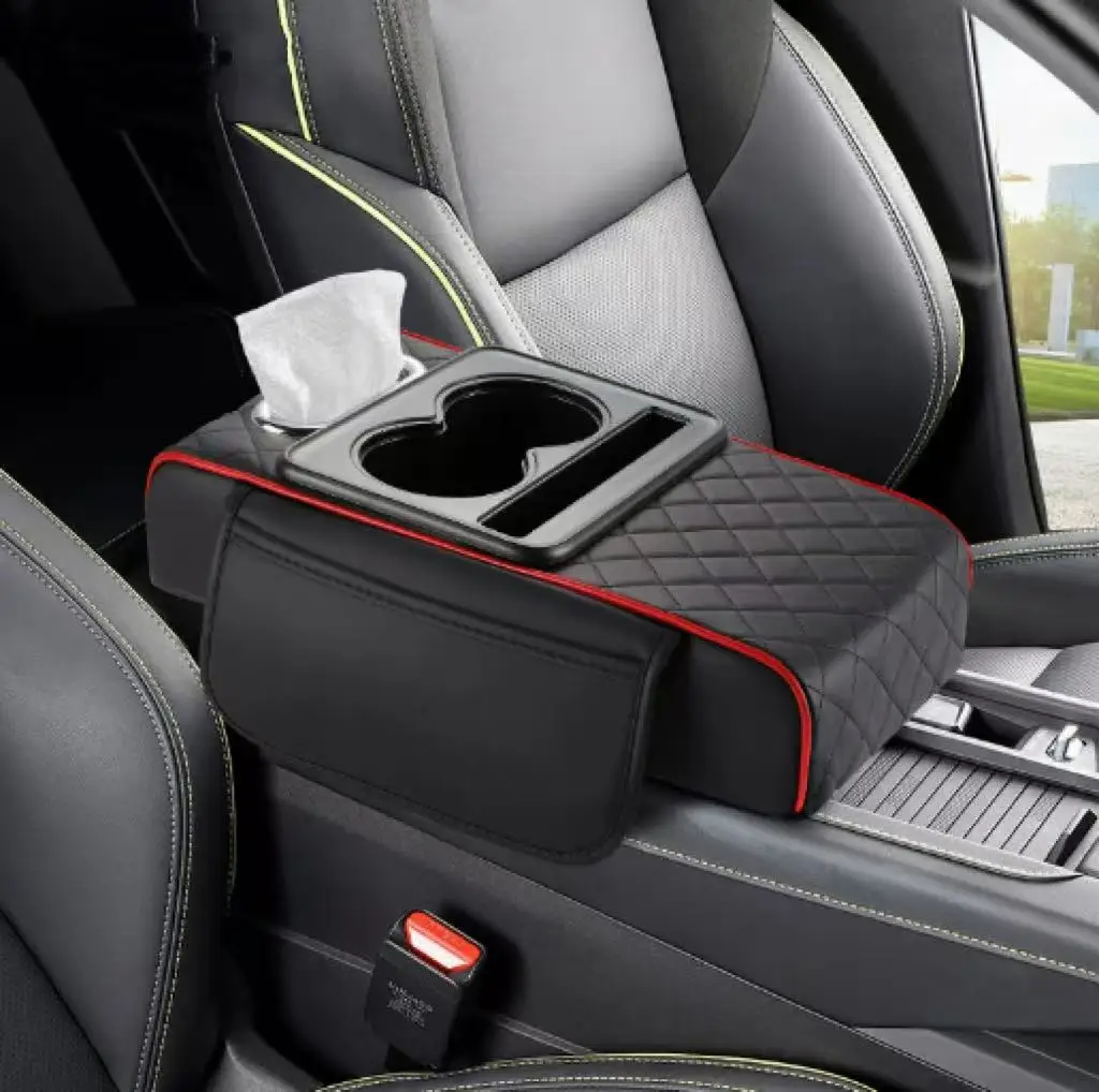 

26 NEW Auto Center Console Armrest Height Pad, Armrest Cushion Cover with 2 Cup Holders, All-Season Car Armrest Pillow Protector