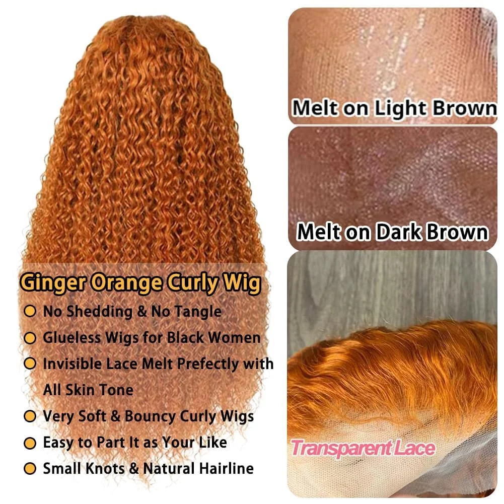 Ginger Deep Wave Wig Human Hair 13x4 Ginger Orange Lace Front Wigs Human Hair Pre Plucked with Baby Hair Curly Wig Human Hair image 3