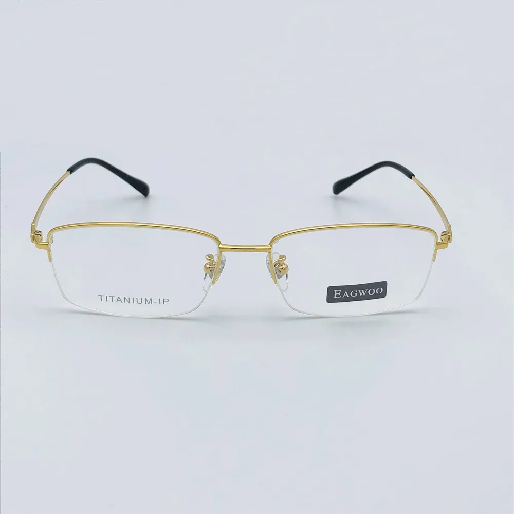 Eagwoo Pure Titanium Men Eyeglasses Half Rim Optical Super Light Business Glasses Medium Size Glasses 54 mm Wide Simple Design