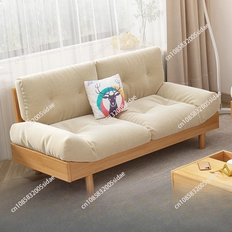 Japanese sofa, solid wood frame, living room, small apartment, Nordic simple storage, three-person modern fabric