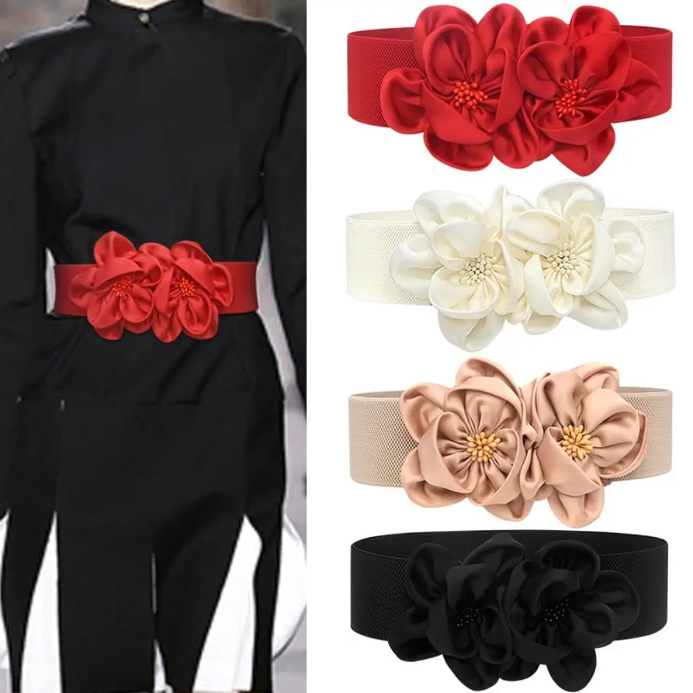 Floral Wide Elastic Belt Chic Casual Large Flowers Waistband Trendy Ladies Dress Cummerbands Skirt Dress Coat Decor Accessories