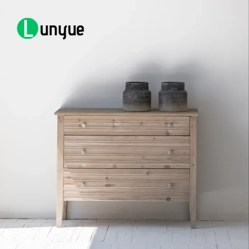 Vintage European Style Recycled Pine Wood Living Room Cabinet Set Rustic Wooden Storage Furniture for Home Decor Durable Eco