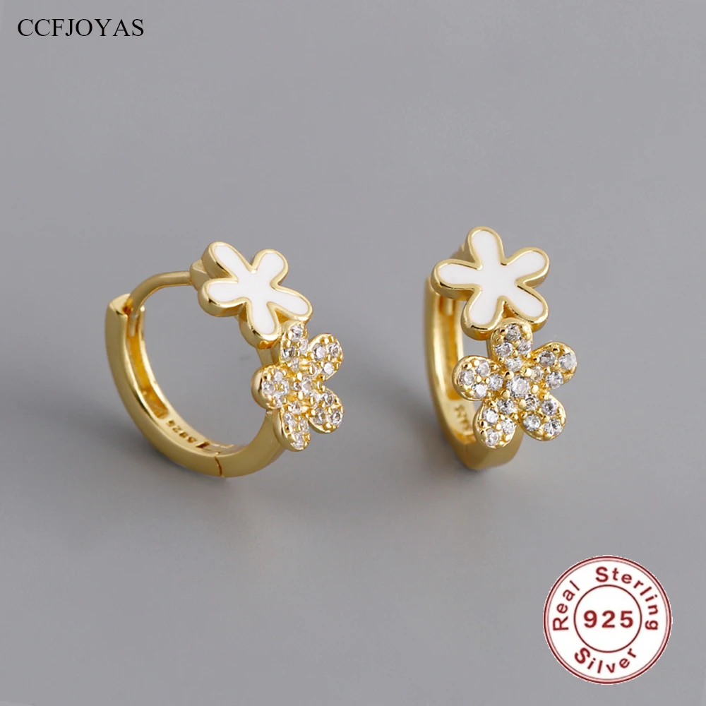 

CCFJOYAS Romantic 925 Sterling Silver Flower-shaped Hoop Earrings for Women 10mm Round Circle Gold Silver color Huggies Earrings