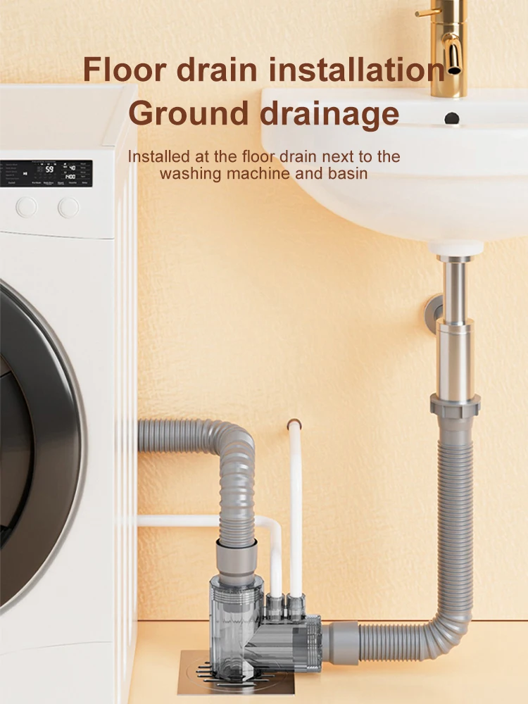 Tali pengering mesin cuci, pipa drainase dapur, Filter sambungan 3 arah, drainase mesin cuci piring, Distributor air multifungsi