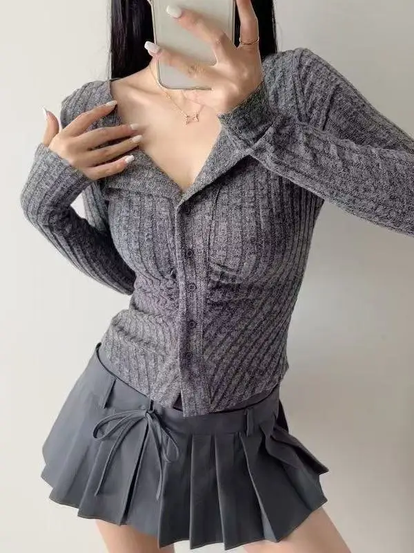 Sweet And Spicy Waist-Cinching Long Sleeve Knitted Open Cardigan Women's Spring Autumn New American Retro Slim Fit Design Swe...