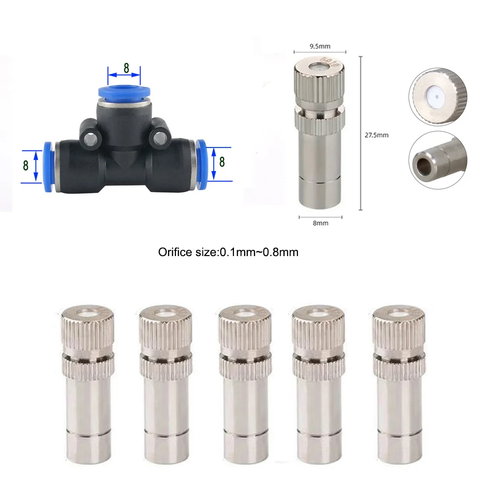 

50Pcs Low Pressure Atomizing Nozzles 8mm Slip lock Quick Connectors Humidify Watering Landscaping Sprayer Misting Cooling System