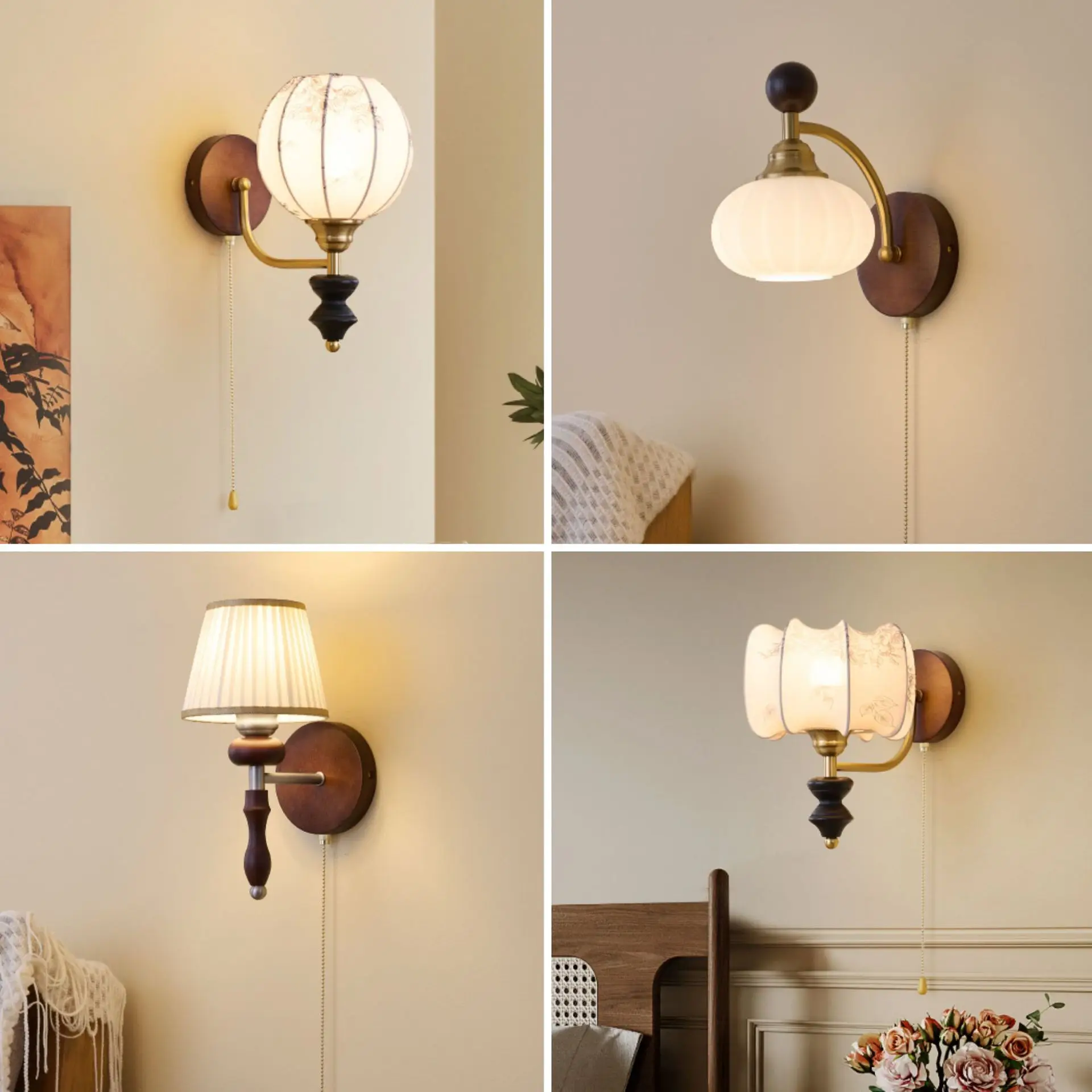 

American retro bedroom bedside wall lamp French medieval Nanyang style fabric living room background aisle lamp corridor lamp