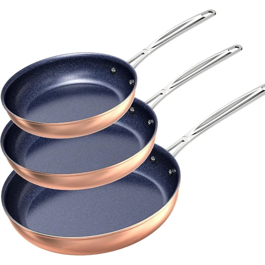 

3Piece Fry Pan Set 8 10 12 Forged Lightweight G10 Healthy Duralon Blue Ceramic Ultra NonStick InductionReady and Works on All C